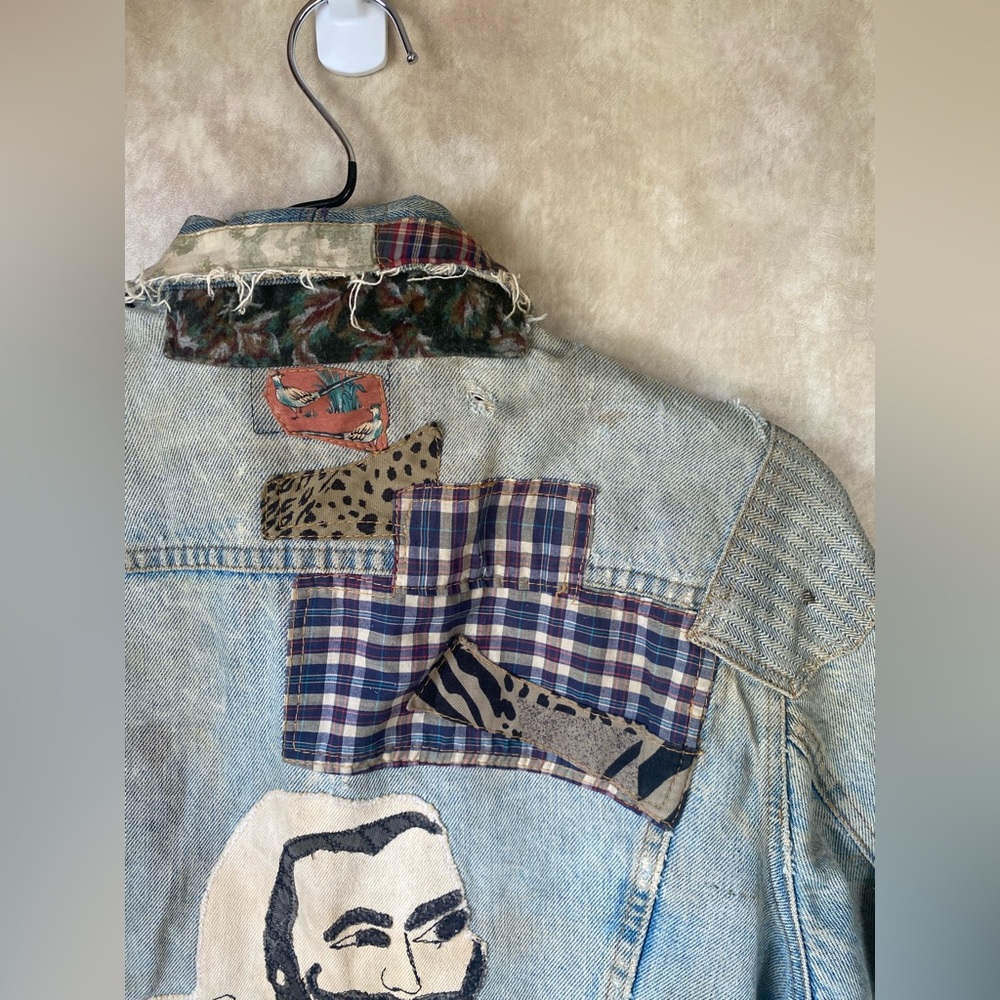 Vintage 70s 80s Levis OOAK Zig Zag Man Patchwork Denim Trucker Jacket Smoker - Picture 11 of 16